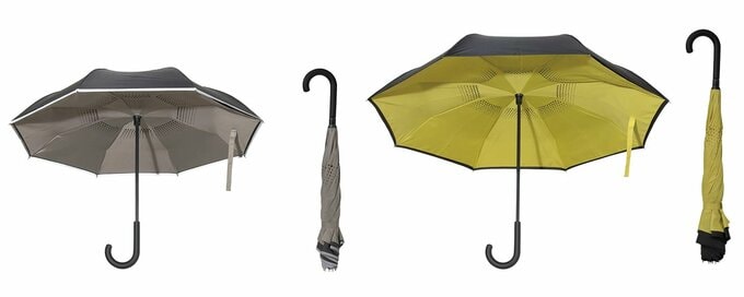 電響社「逆とじ傘 晴雨兼用 左から）50cm（グレー／DGU-5C-H）／60cm（イエロー／DGU-6C-Y）」
