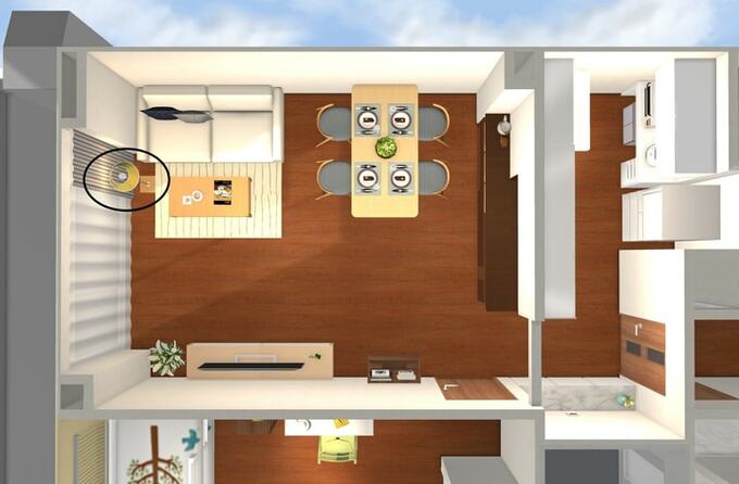 家具の配置を変えたリビングダイニングに、フロアライトをプラス