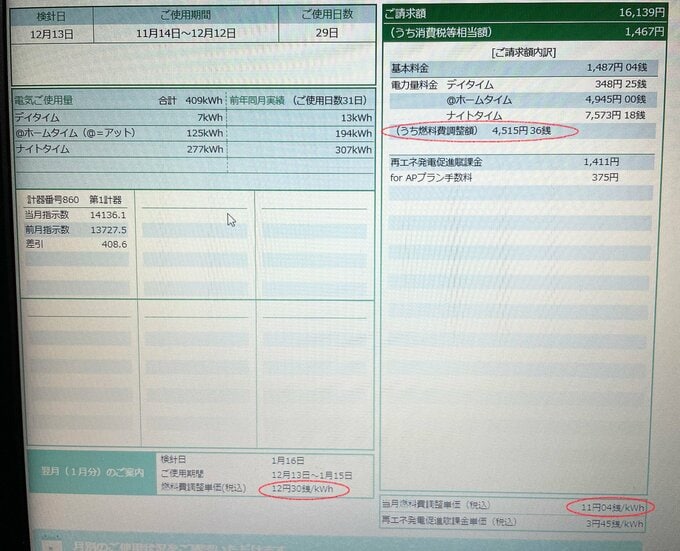 12月の電気代