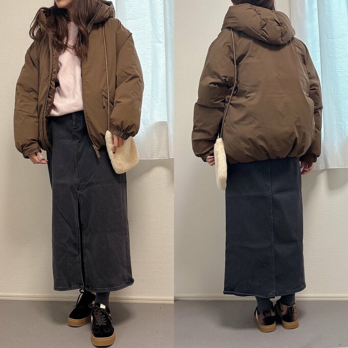 GU ウォームパデットパーカ　ピンクコーデ