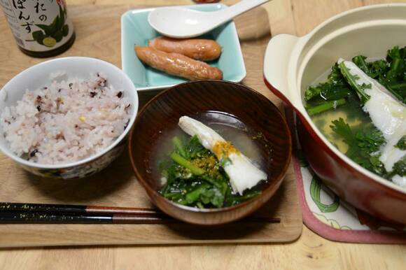 タラと春菊の七味鍋