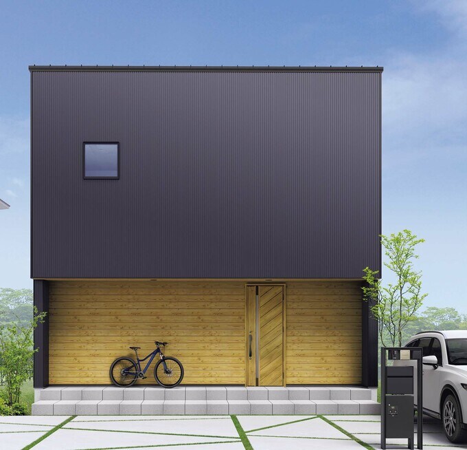 三協アルミ「玄関ドア ファノーバ」の斜め板張り