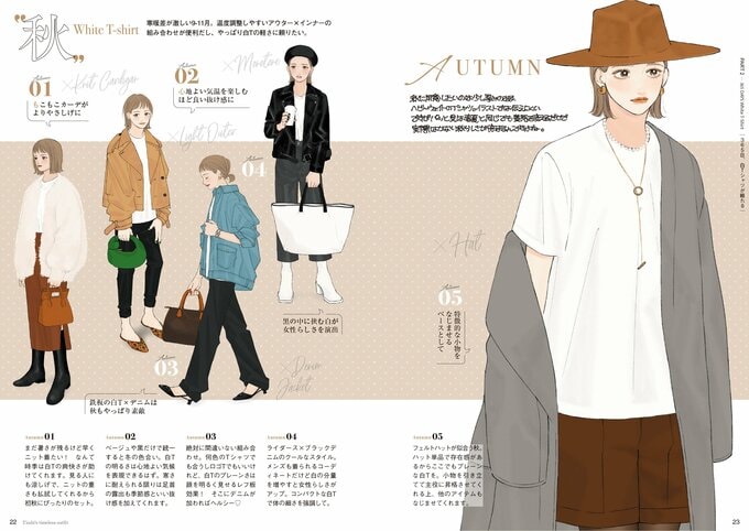 秋の白シャツコーデイラスト