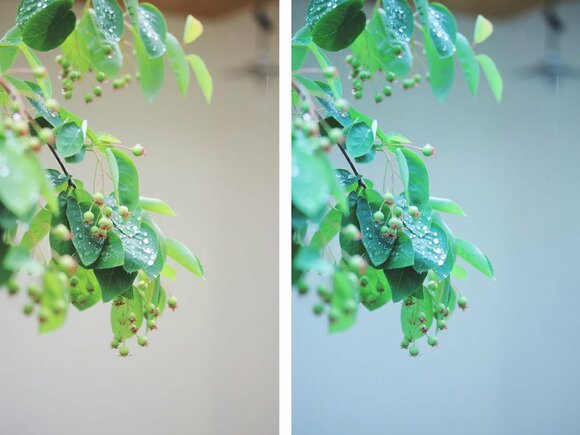 ホワイトバランスで雨のイメージ色をプラス