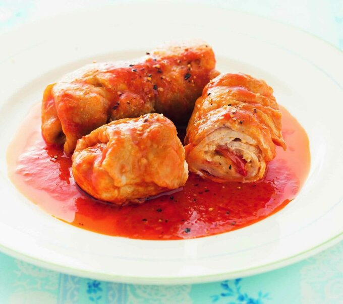 豚肉のミニトマト巻き煮込み