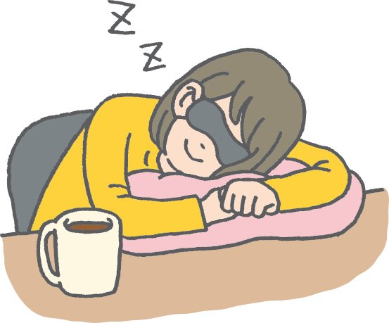 テーブルで寝る女性