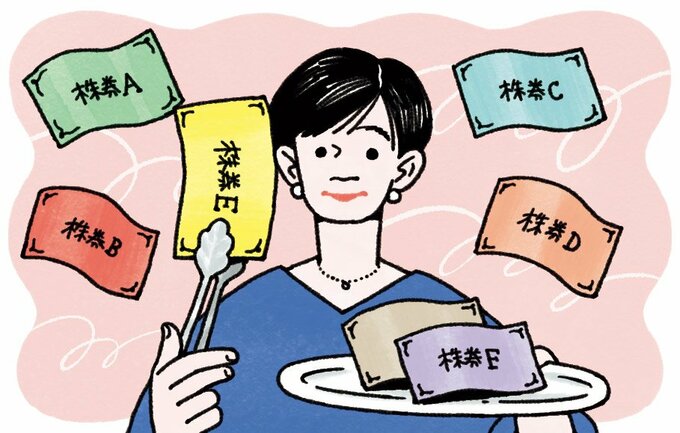 株券に囲まれている女性