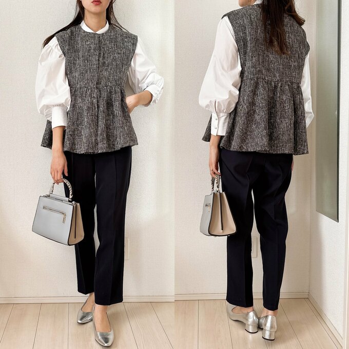 パンツにジレ合わせ