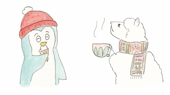 イラストペンギンとアルパカ