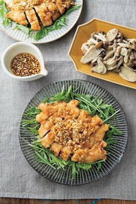 揚げ焼きだから手間なく時短！鶏胸肉のから揚げ香味ダレ献立