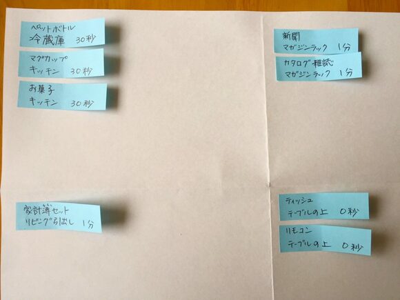 同じ場所に戻すものをグループ化