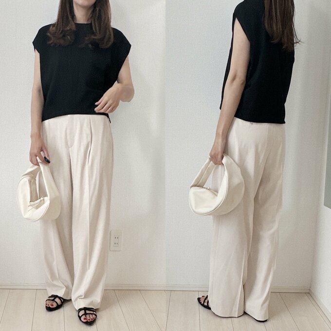 ウエストタックフレンチスリーブTコーデ