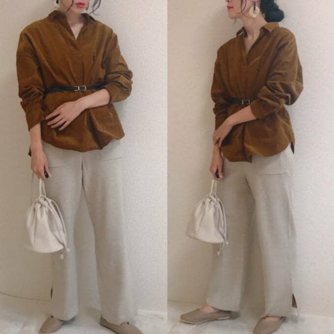 コーデュロイシャツと合わせてトレンド感をUP!