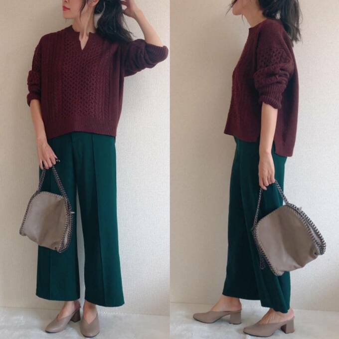 ダークグリーンのパンツに合わせてきれいめカジュアルコーデ!