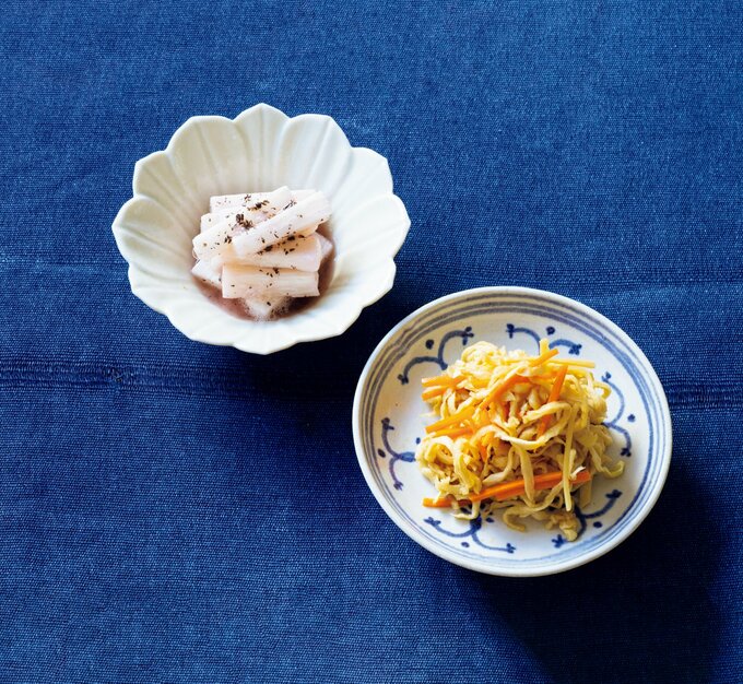 長イモの赤ジソ漬けとニンジンと切り干し大根のポン酢ゴマ油漬け