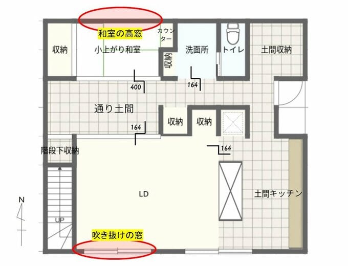 後悔している2つの窓の位置