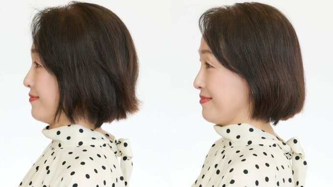 (左)Before(右)After ハネていた毛先がおさまると、上品な印象に。