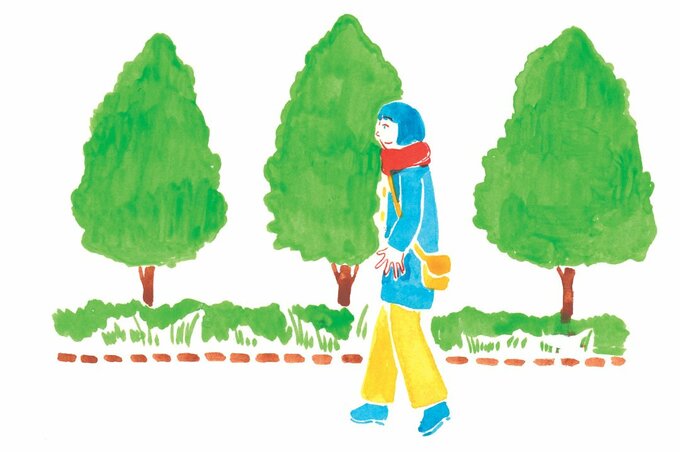 散歩をする女性のイラスト