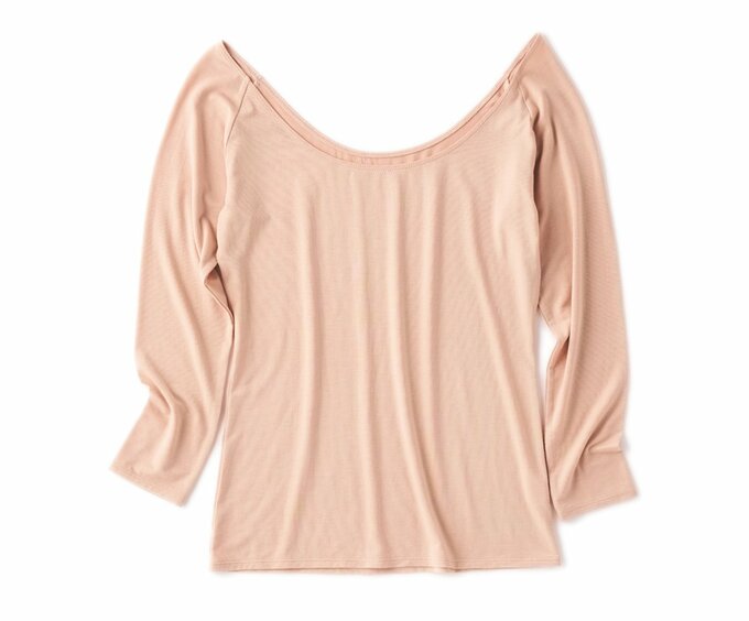 GU STYLE-HEAT ワイドネックTシャツ 8分袖 ベージュ