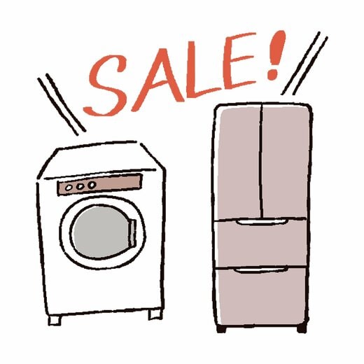 冷蔵庫、洗濯機のSALEのイメージのイラスト