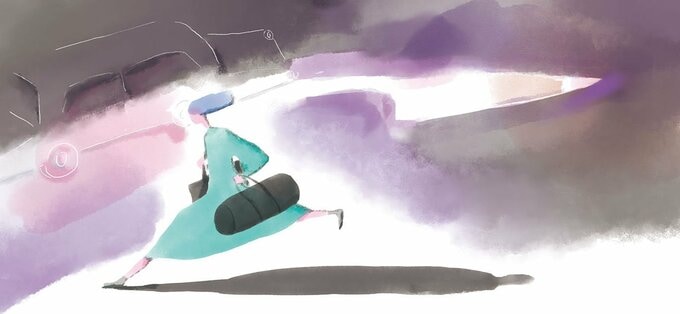 イラストバッグ持つ女性