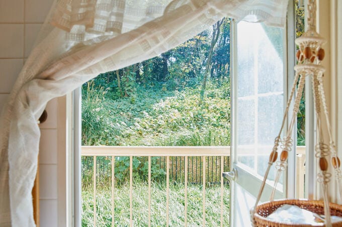 窓から見える庭の画像