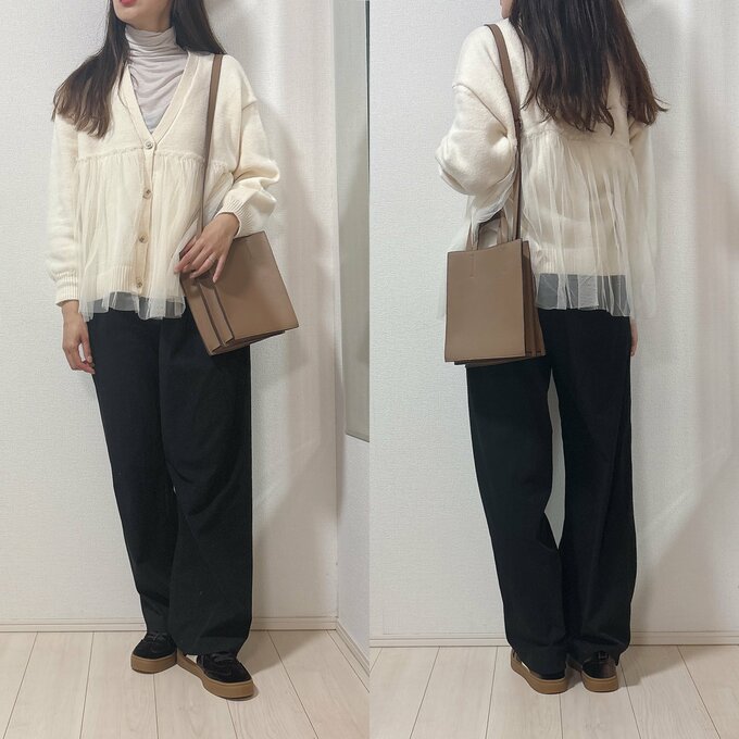 ニットカーディガンのコーディネート