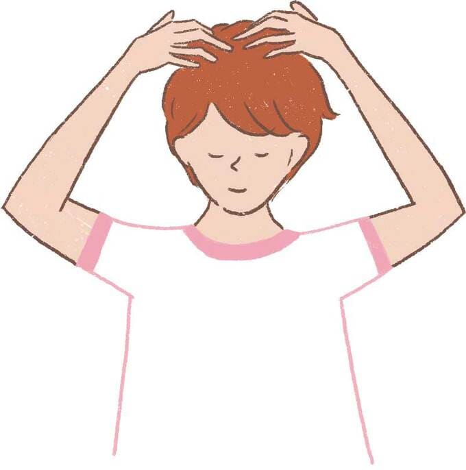 イラスト指で頭さわる