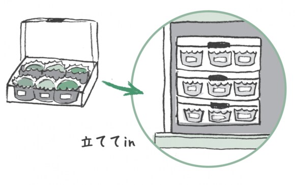 固まったら、フタつきのケースに並べて立てて保存します