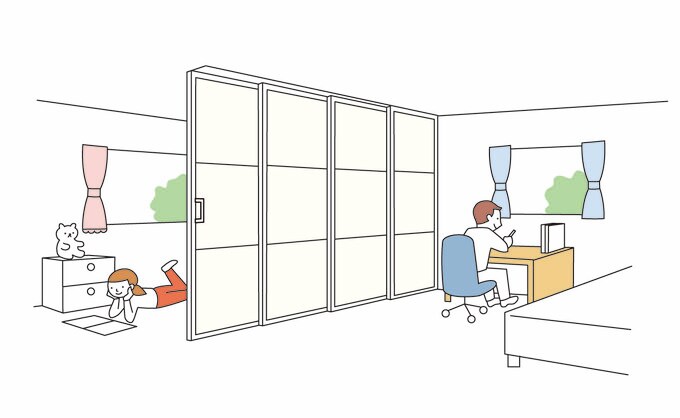 広めの部屋を、圧迫感なく仕切れるのはプレイス スウィングならではの魅力!