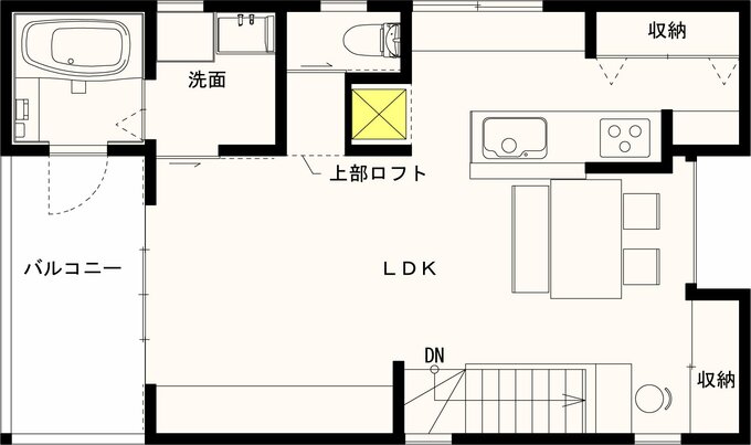 冷蔵庫を動線からは死角に配置