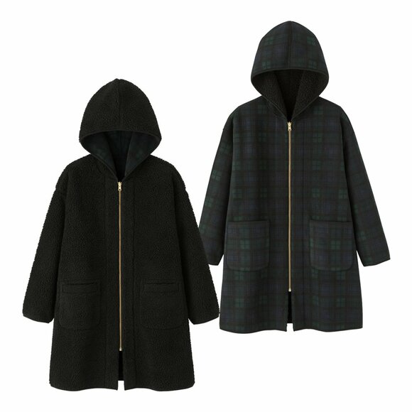 リバーシブルボアノーカラージャケット