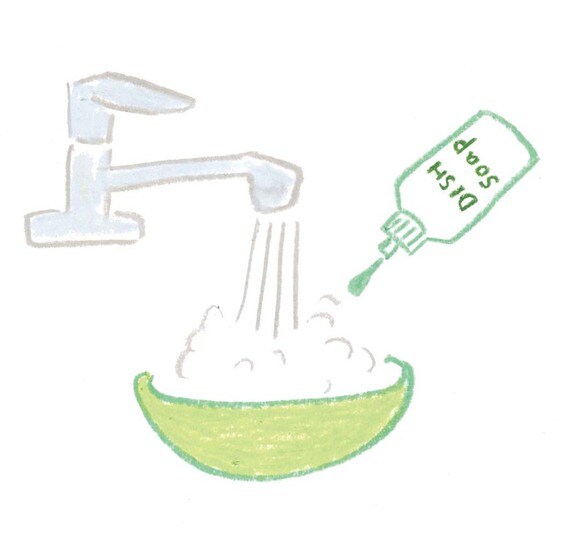 洗剤はボウルにワンプッシュなら手荒れしらず