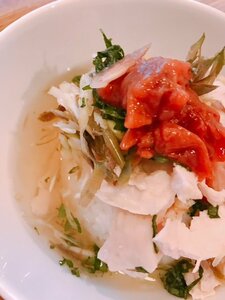 ほぐしたゆで鶏をのせたもの