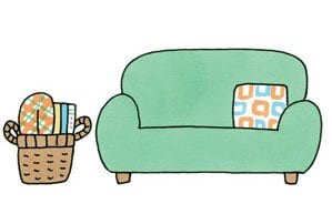 いちばん多く座る場所の近くにカゴを置く