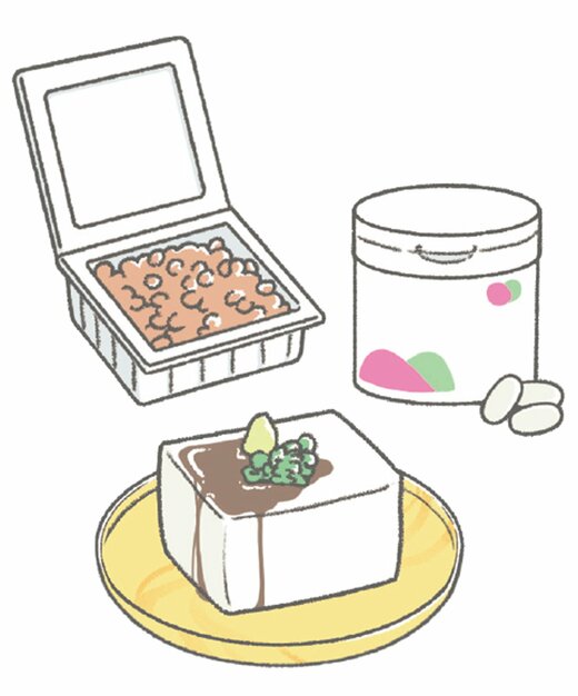 納豆と豆腐とエクオールのイラスト
