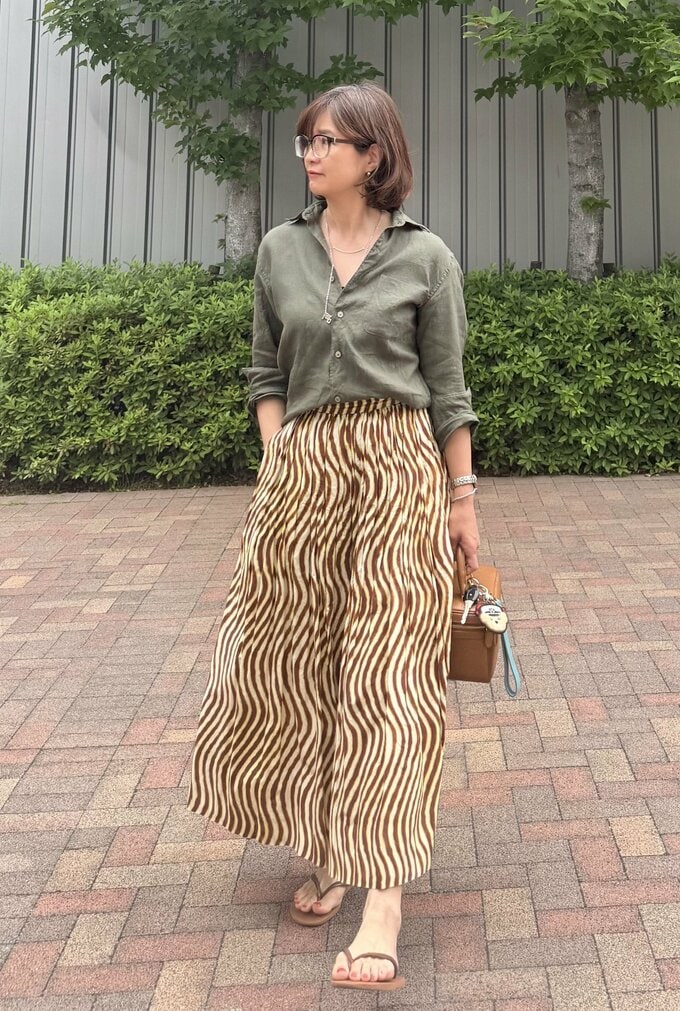 ユニクロのリネンシャツコーデ2