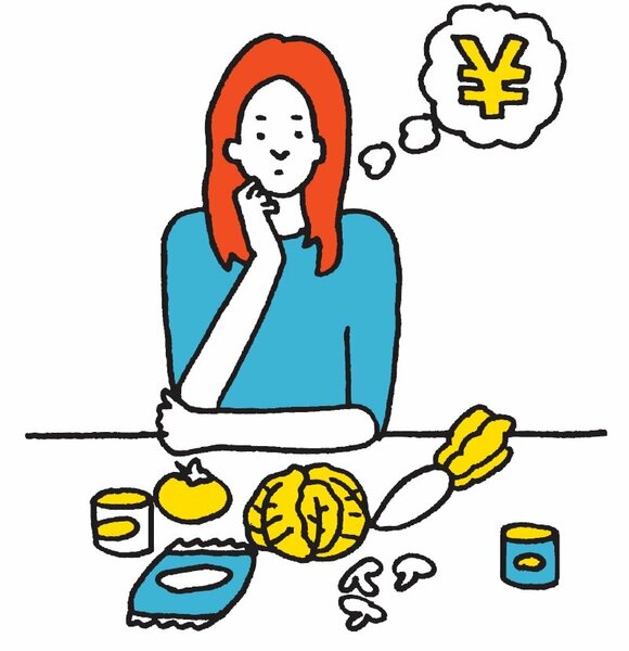 女性が食材を整理しているイラスト