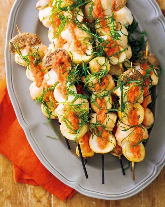 エリンギと鶏ささみの明太串焼き