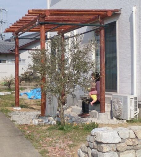 直射日光がよく当たるパーゴラへの柿渋塗装は不向き