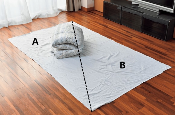 古シーツで布団を包む