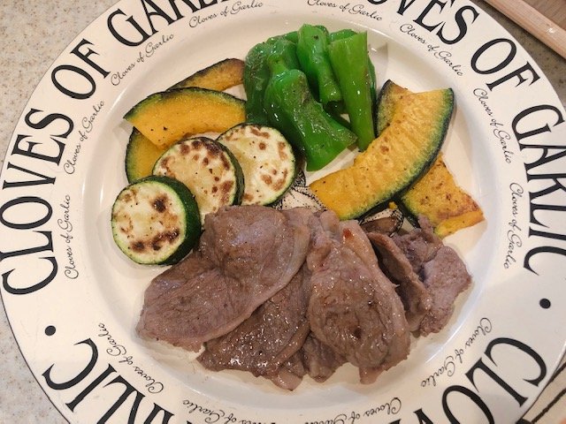 お皿に野菜と肉