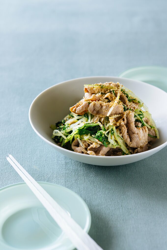 豚肉とミズナの辛子あえ