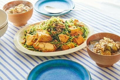 豚バラ肉を使ったスピード献立。炒め物と豚汁が15分で完成