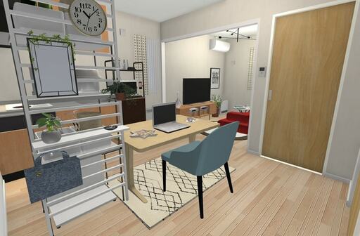 DKとリビングの間の扉を外して1室にすると広く使える