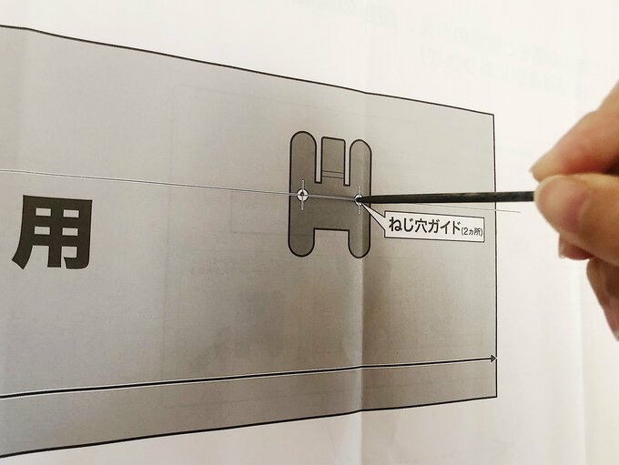 同梱されている型紙を使ってネジ穴をあける