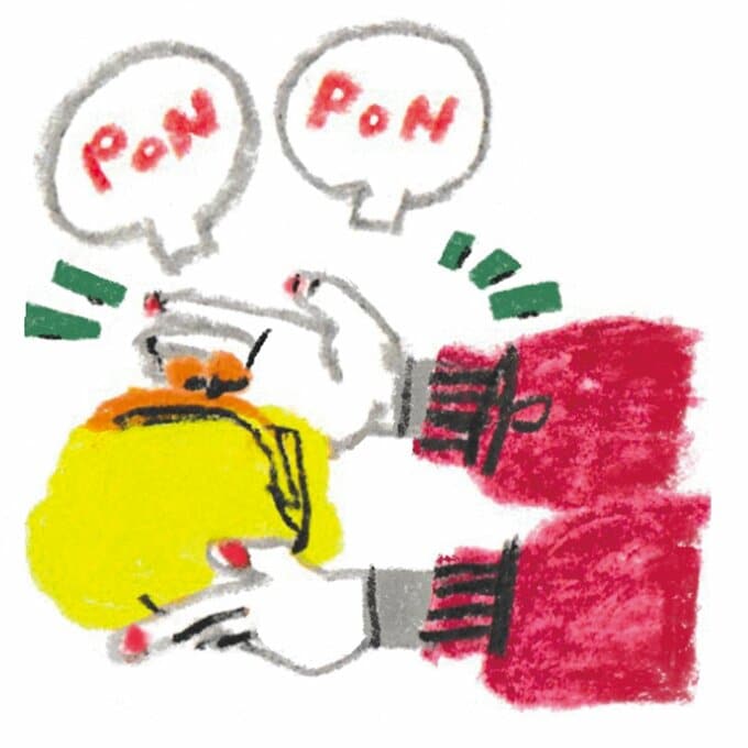 黄色い財布をたたくイラスト