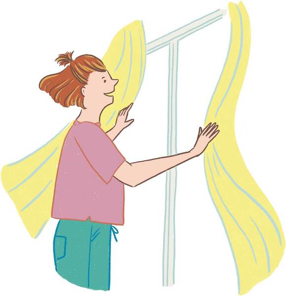 イラスト女性カーテンを開ける
