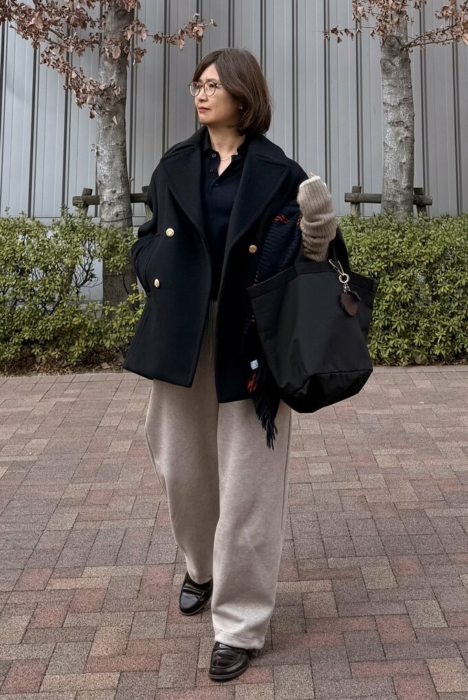 河村純子さんユニクロUのスウェットワイドパンツコーデ1