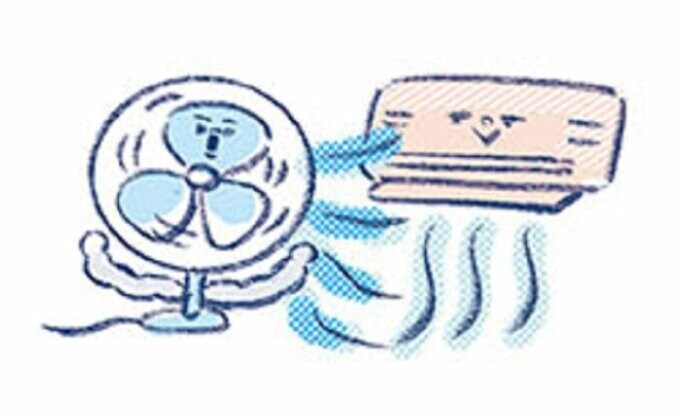 エアコンと扇風機を併用のイラスト